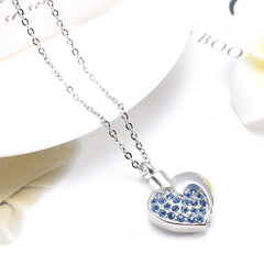 Heart Shaped Cremation Urn Necklace With Rhinestones