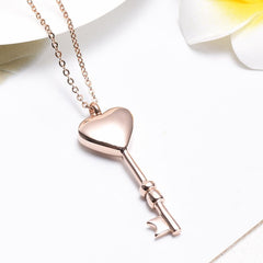Heart Shaped Key Cremation Urn Necklace