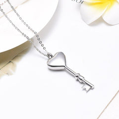 Heart Shaped Key Cremation Urn Necklace