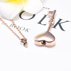 Heart Shaped Key Cremation Urn Necklace