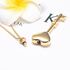 Heart Shaped Key Cremation Urn Necklace