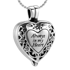 Heart Shaped Locket "Always In My Heart" Cremation Urn Necklace
