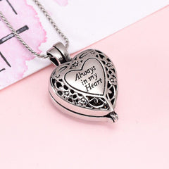 Heart Shaped Locket "Always In My Heart" Cremation Urn Necklace