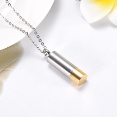 Hunter Silver & Gold Shotgun Shell Cylinder Cremation Urn Necklace With A Deer