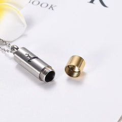 Hunter Silver & Gold Shotgun Shell Cylinder Cremation Urn Necklace With A Deer
