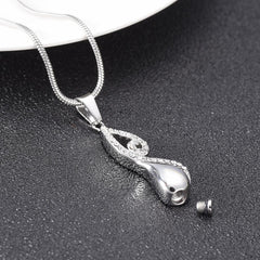 Infinty Teardrop Cremation Urn Necklace With Rhinestones