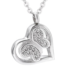 Jeweled Butterfly in Heart Cremation Urn Necklace With Rhinestones