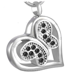 Jeweled Butterfly in Heart Cremation Urn Necklace With Rhinestones