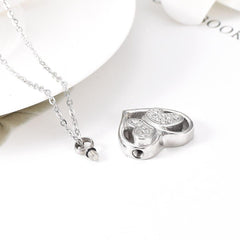 Jeweled Butterfly in Heart Cremation Urn Necklace With Rhinestones