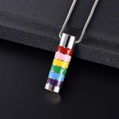 LGBTQ+ Pride Rainbow Cylinder Cremation Urn Necklace