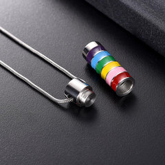 LGBTQ+ Pride Rainbow Cylinder Cremation Urn Necklace