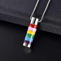 LGBTQ+ Pride Rainbow Cylinder Cremation Urn Necklace