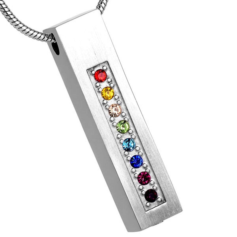 LGBTQ+ Pride Rainbow Rhinestone Bar Cremation Jewelry Necklace