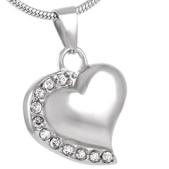 Memorial Heart Cremation Urn Necklace With Rhinestones