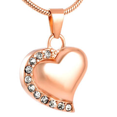 Memorial Heart Cremation Urn Necklace With Rhinestones