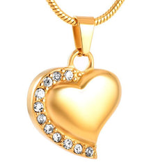 Memorial Heart Cremation Urn Necklace With Rhinestones