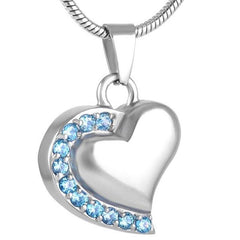 Memorial Heart Cremation Urn Necklace With Rhinestones