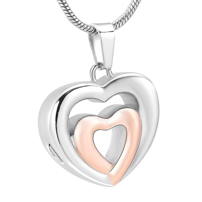 Modern Double Heart Cremation Urn Necklace