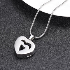 Modern Double Heart Cremation Urn Necklace