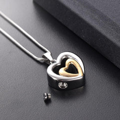 Modern Double Heart Cremation Urn Necklace