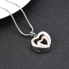 Modern Double Heart Cremation Urn Necklace