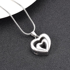 Modern Double Heart Cremation Urn Necklace