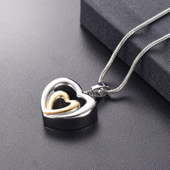 Modern Double Heart Cremation Urn Necklace
