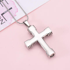 Modern Silver Cross Cremation Urn Necklace