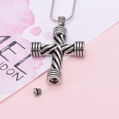 Modern Silver Cross Cremation Urn Necklace