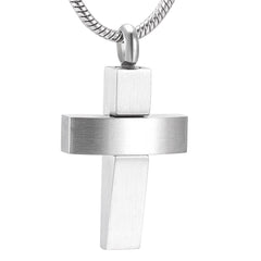 Modern Silver Cross Cremation Urn Necklace