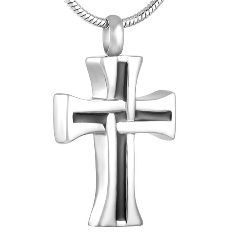 Modern Silver Cross Cremation Urn Necklace