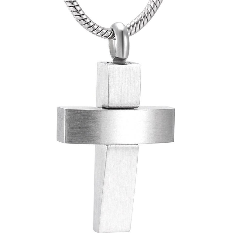 Modern Silver Cross Cremation Urn Necklace