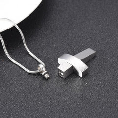 Modern Silver Cross Cremation Urn Necklace