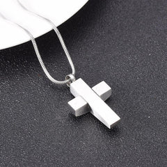 Modern Silver Cross Cremation Urn Necklace