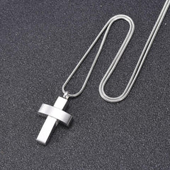 Modern Silver Cross Cremation Urn Necklace