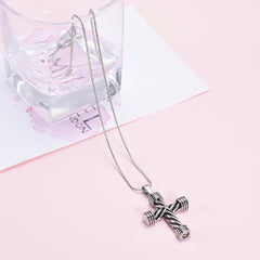 Modern Silver Cross Cremation Urn Necklace