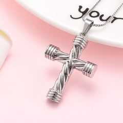 Modern Silver Cross Cremation Urn Necklace