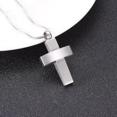 Modern Silver Cross Cremation Urn Necklace