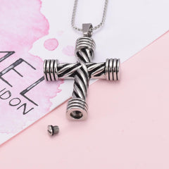 Modern Silver Cross Cremation Urn Necklace