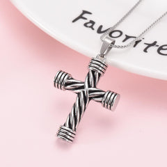 Modern Silver Cross Cremation Urn Necklace