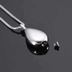 Modern Silver Water Drop Cremation Urn Necklace