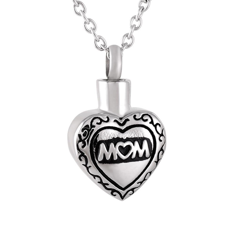Mom Heart Shaped Cremation Urn Necklace