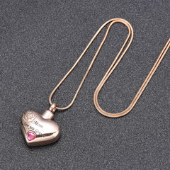 "Mom, Love You Forever" Heart Shaped Cremation Urn Necklace With Rhinestone