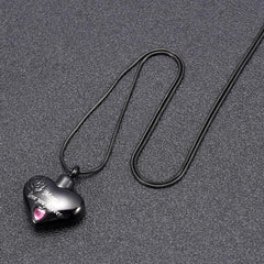 "Mom, Love You Forever" Heart Shaped Cremation Urn Necklace With Rhinestone