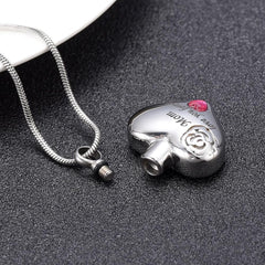 "Mom, Love You Forever" Heart Shaped Cremation Urn Necklace With Rhinestone