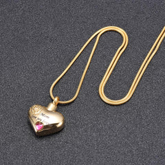 "Mom, Love You Forever" Heart Shaped Cremation Urn Necklace With Rhinestone