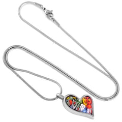 Multi-Color Murano Glass Heart Shaped Floral Cremation Urn Necklace