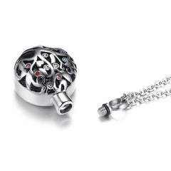 Multi-color Rhinestone Cylinder Tree of Life Cremation Urn Necklace