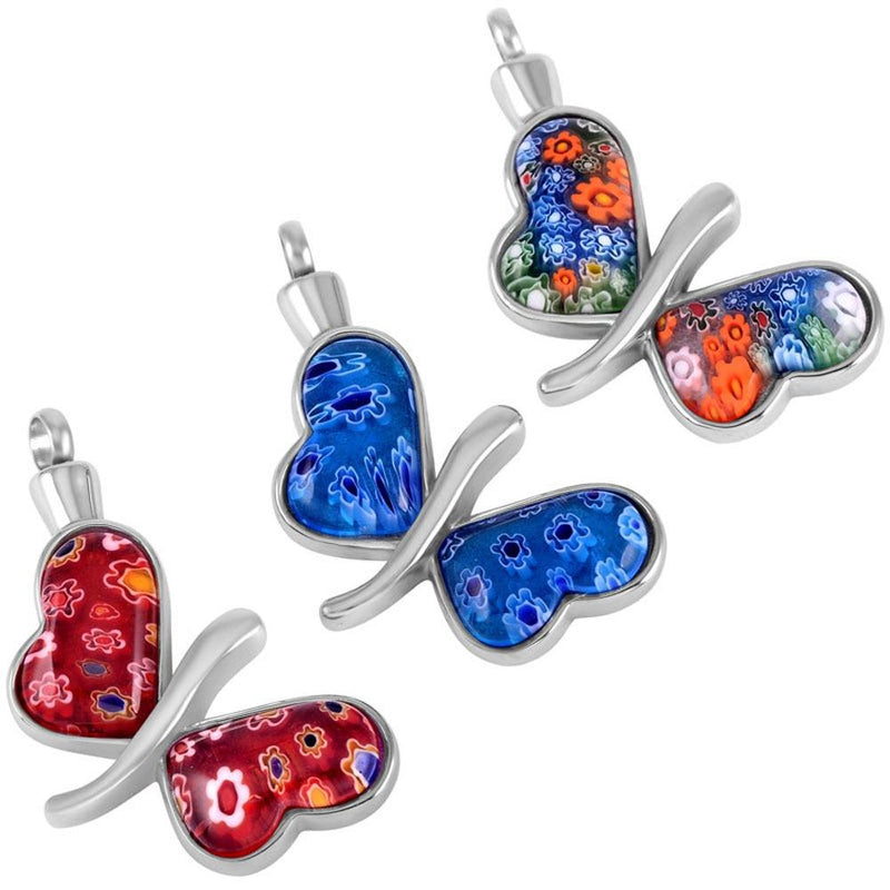 Murano Glass Butterfly Cremation Urn Necklace