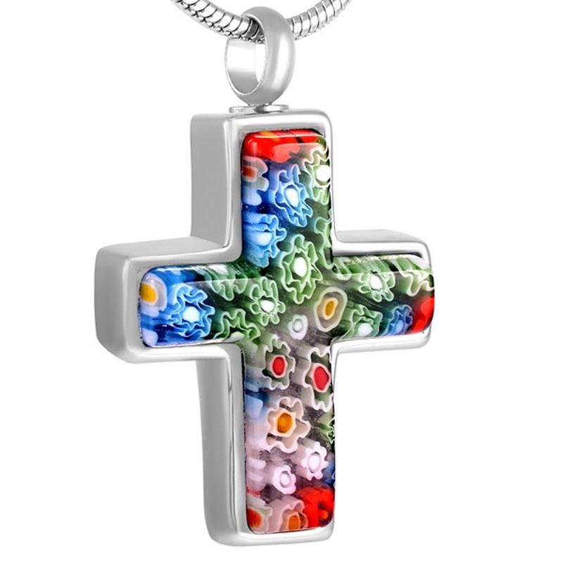 Murano Glass Cross Cremation Urn Necklace